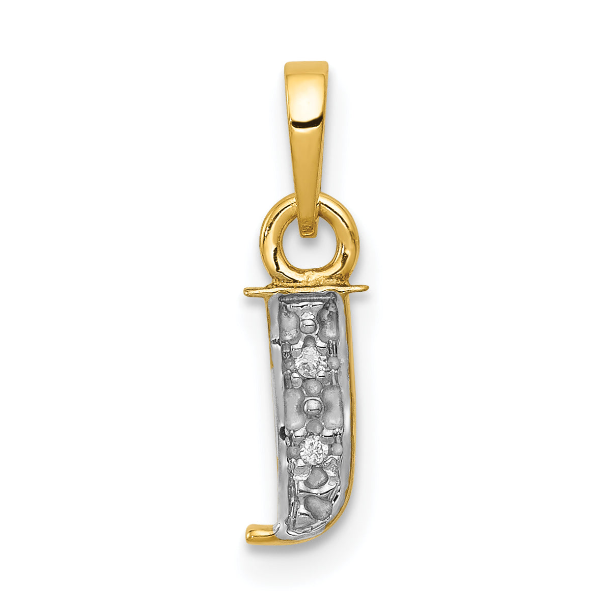 14KY with Rhodium Diamond Letter J Initial Pendant
