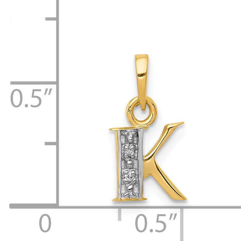 14K & Rhodium Polished .01ct Diamond Initial K Charm