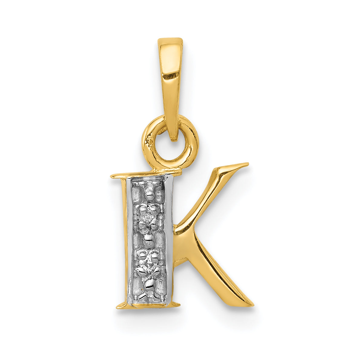 14KY with Rhodium Diamond Letter K Initial Pendant Main image