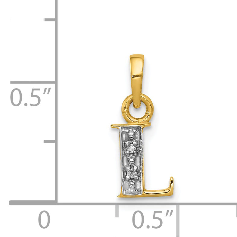 14K & Rhodium Polished .01ct Diamond Initial L Charm