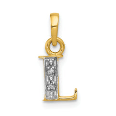 14KY with Rhodium Diamond Letter L Initial Pendant