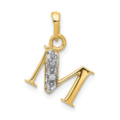 14KY with Rhodium Diamond Letter M Initial Pendant