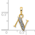 14K & Rhodium Polished .01ct Diamond Initial N Charm