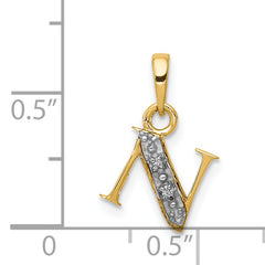 14K & Rhodium Polished .01ct Diamond Initial N Charm