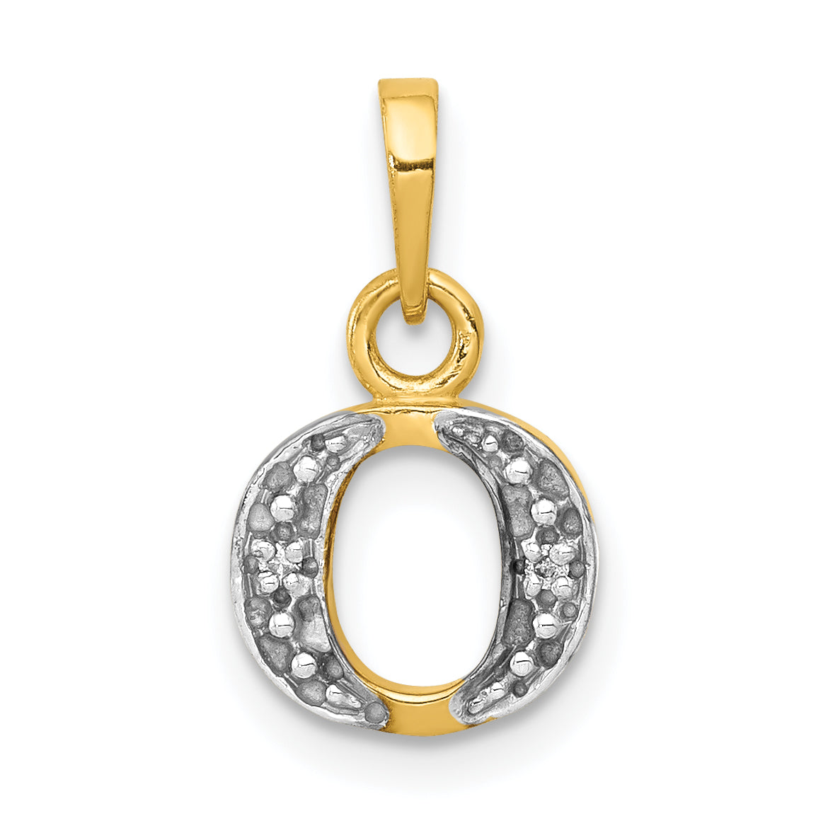 14KY with Rhodium Diamond Letter O Initial Pendant