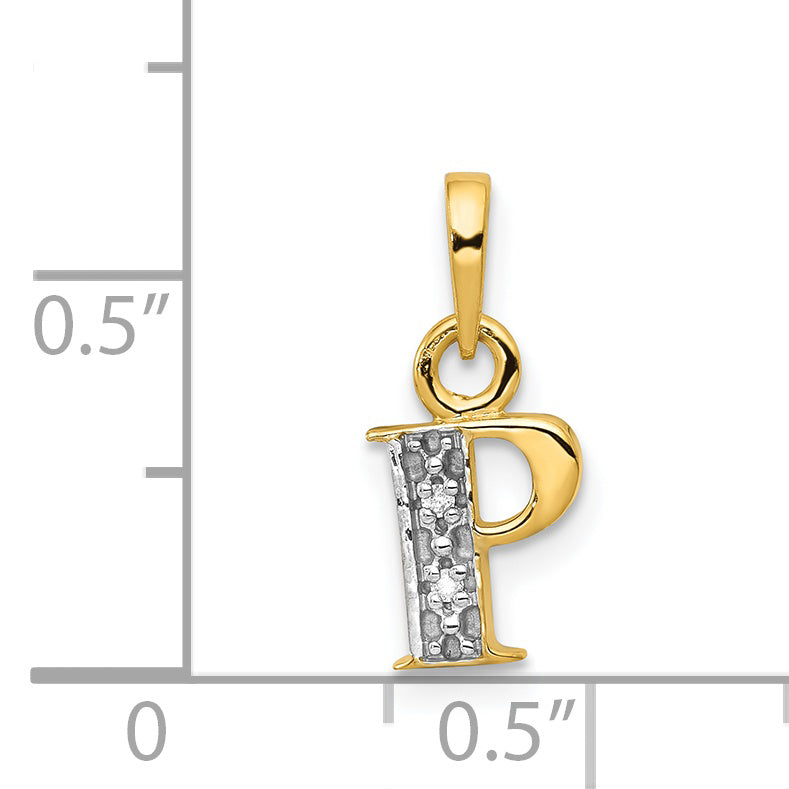 14K & Rhodium Polished .01ct Diamond Initial P Charm