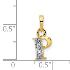 14K & Rhodium Polished .01ct Diamond Initial P Charm