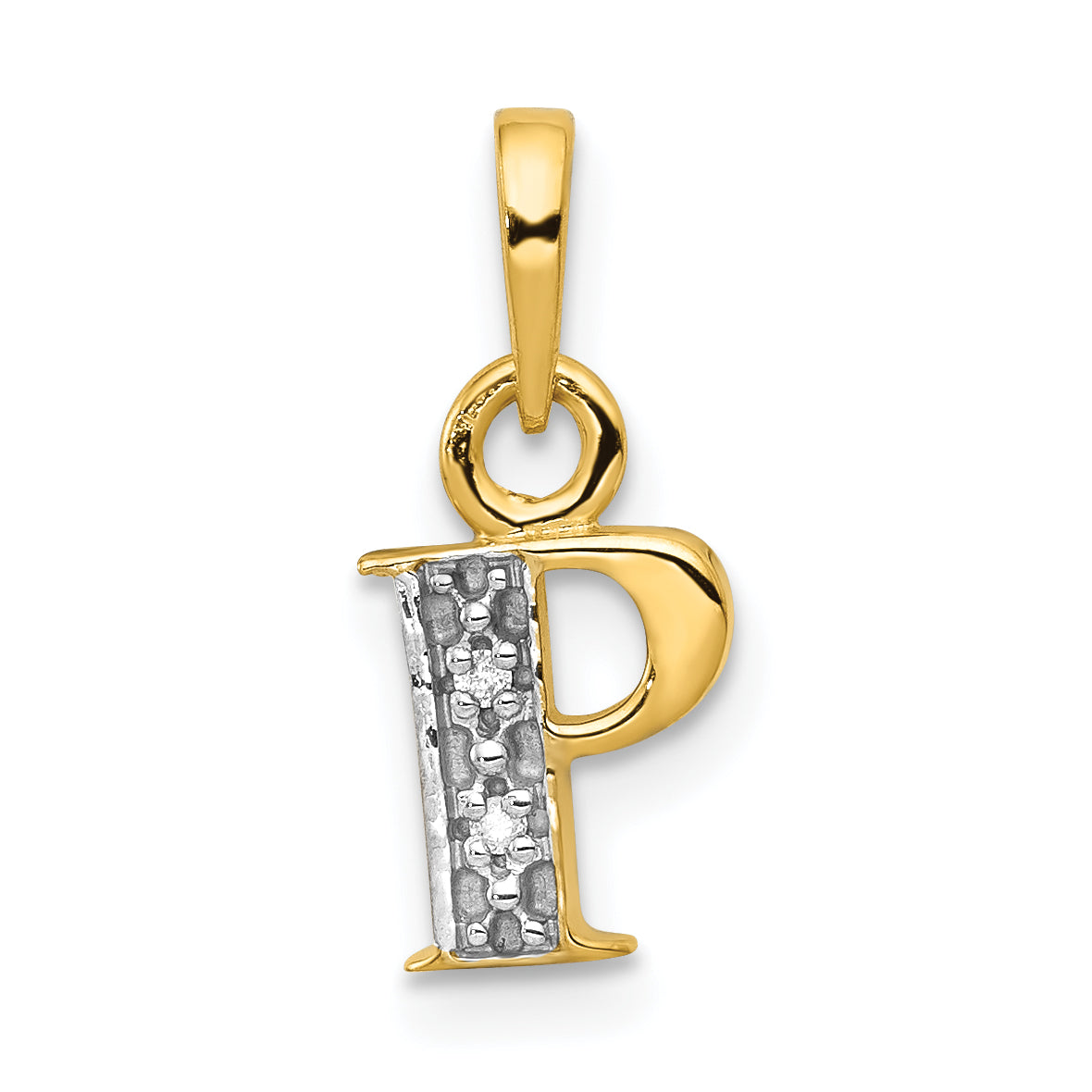 14KY with Rhodium Diamond Letter P Initial Pendant