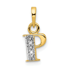14KY with Rhodium Diamond Letter P Initial Pendant