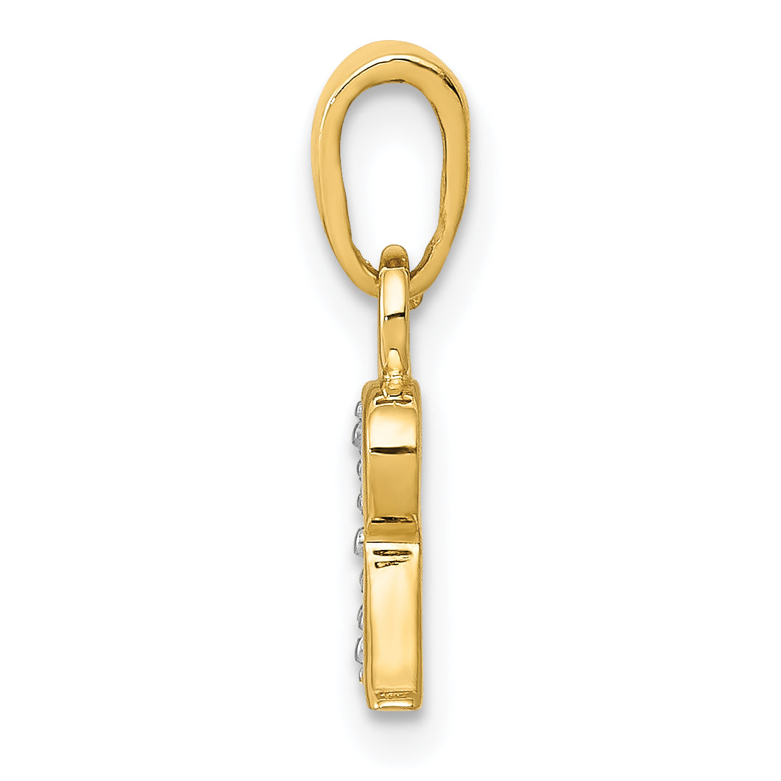 14K & Rhodium Polished .01ct Diamond Initial R Charm