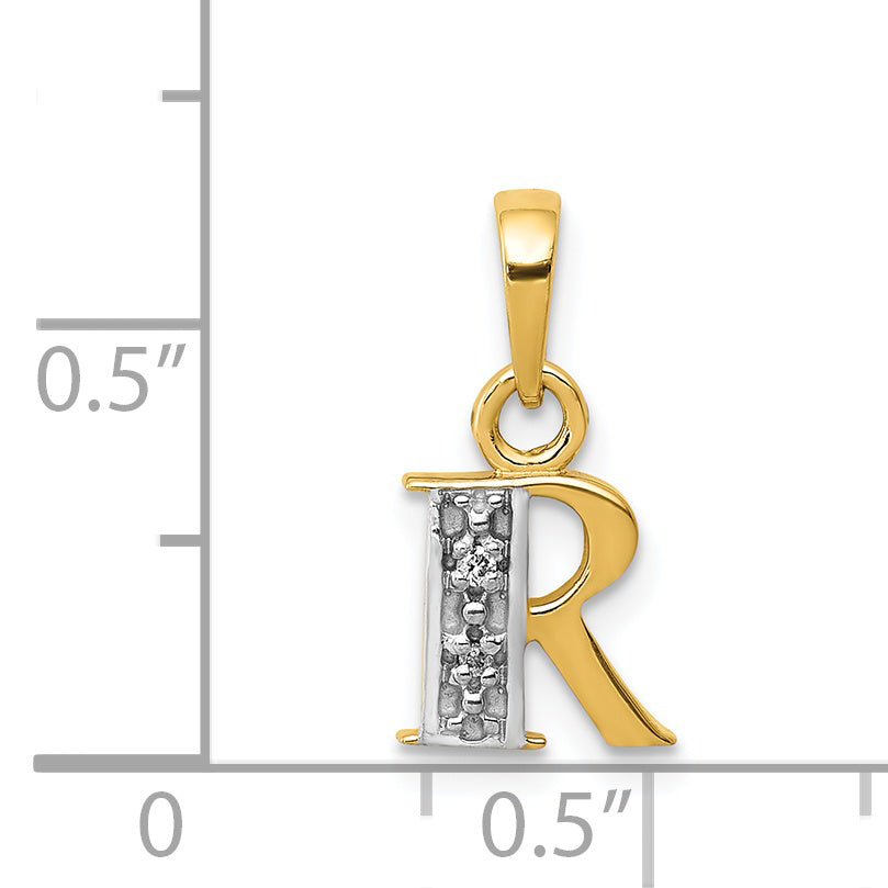 14K & Rhodium Polished .01ct Diamond Initial R Charm