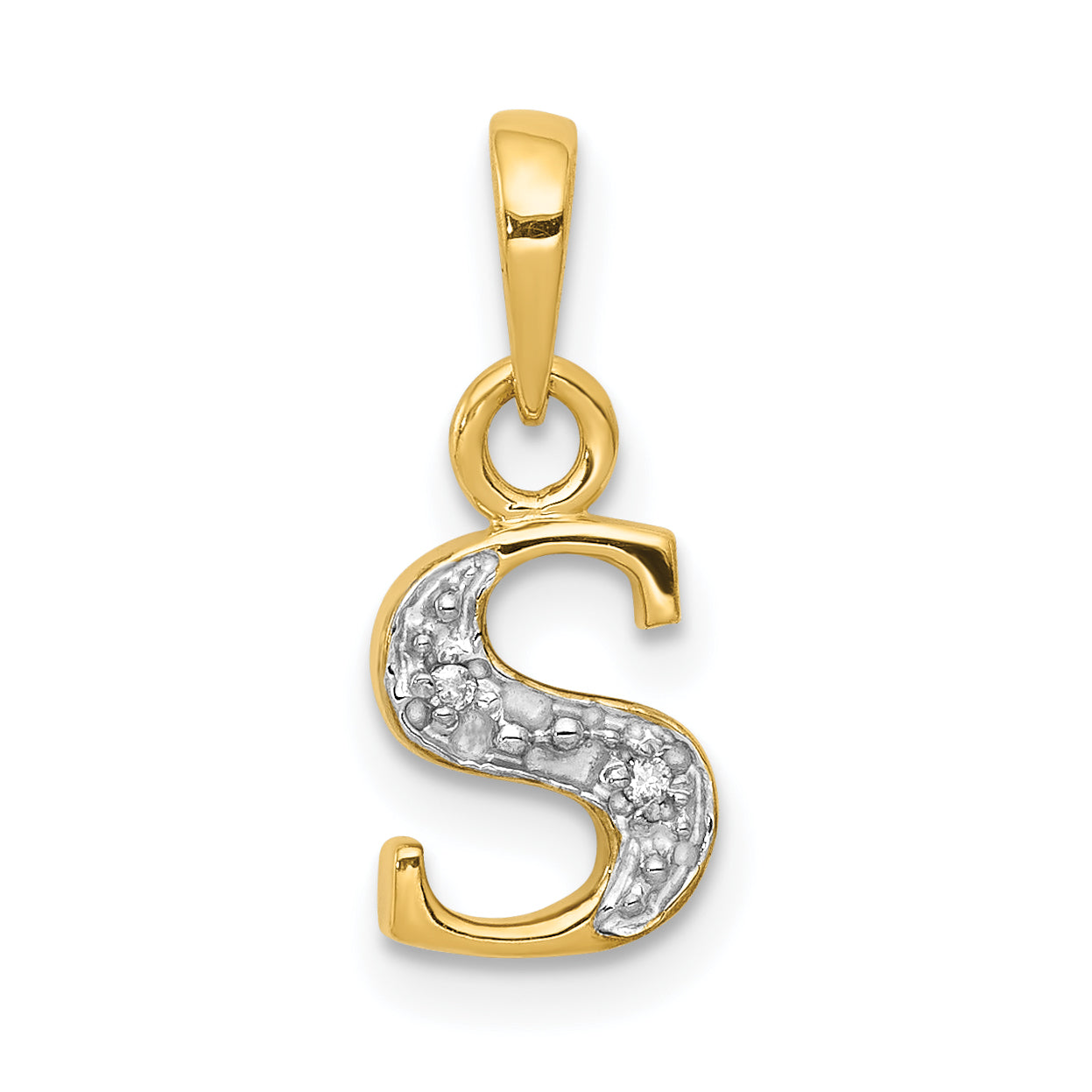 14KY with Rhodium Diamond Letter S Initial Pendant
