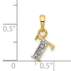 14K & Rhodium Polished .01ct Diamond Initial T Charm