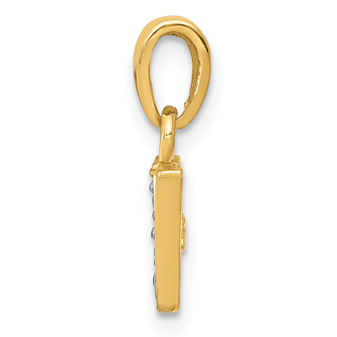 14K & Rhodium Polished .01ct Diamond Initial V Charm