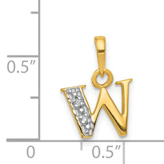 14K & Rhodium Polished .01ct Diamond Initial W Charm