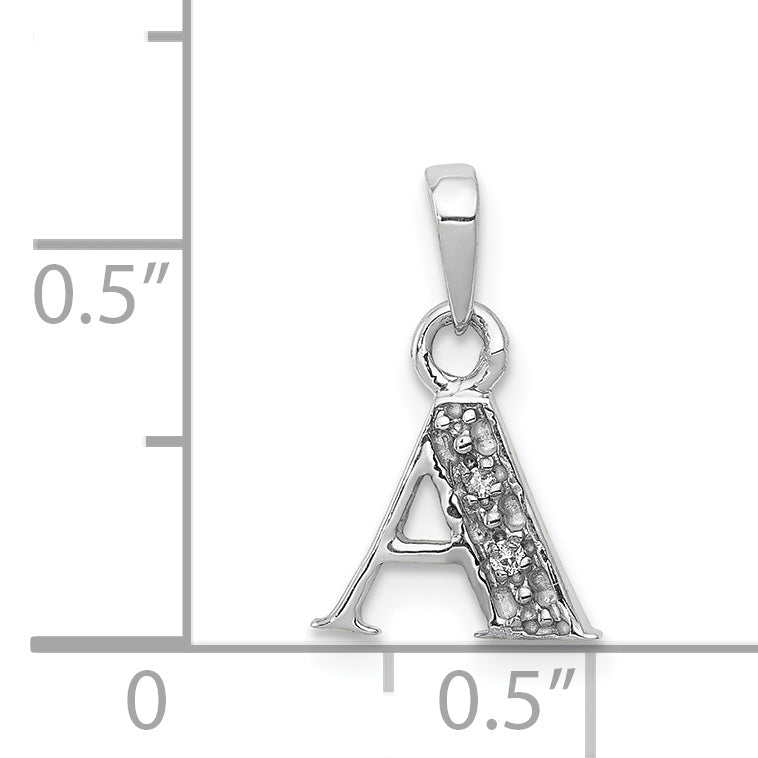 14KW with Rhodium Diamond Letter A Initial Pendant Secondary image