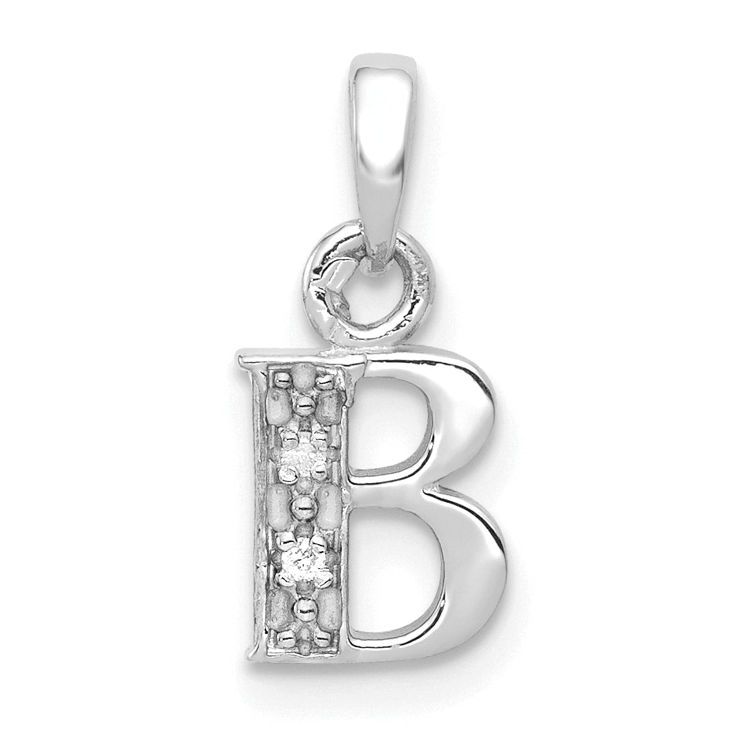 14KW with Rhodium Diamond Letter B Initial Pendant