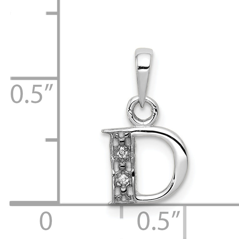 14KW with Rhodium Diamond Letter D Initial Pendant