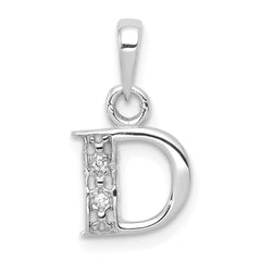 14KW with Rhodium Diamond Letter D Initial Pendant