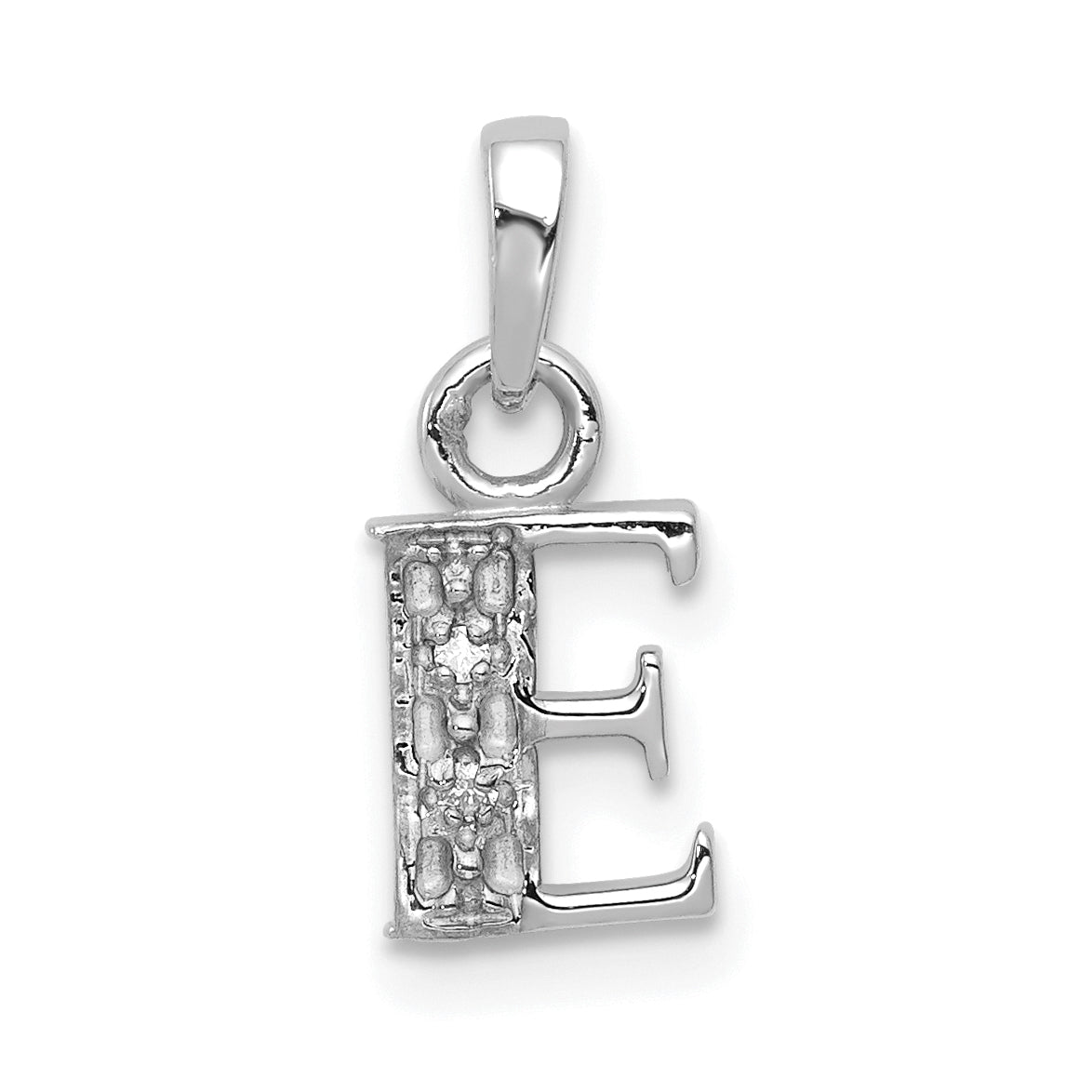 14KW Rhodium-plated Diamond Letter E Initial Pendant