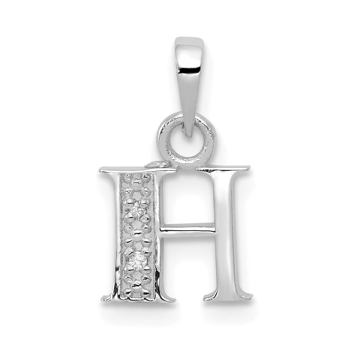 14KW Rhodium-plated Diamond Letter H Initial Pendant Main image
