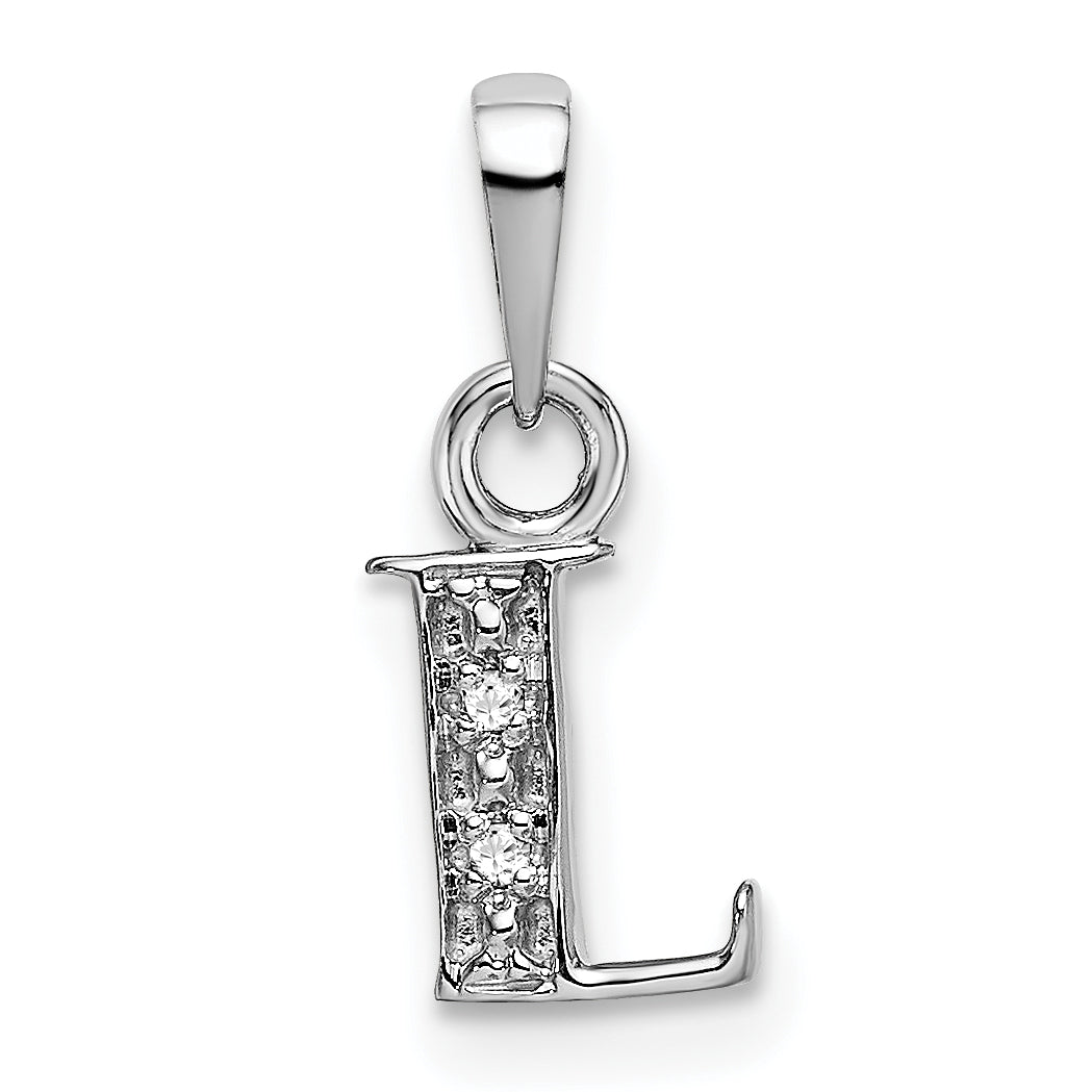 14KW Rhodium-plated Diamond Letter L Initial Pendant