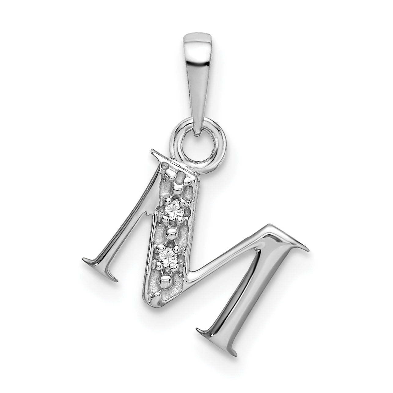 14KW Rhodium-plated Diamond Letter M Initial Pendant Main image