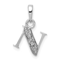 14KW Rhodium-plated Diamond Letter N Initial Pendant