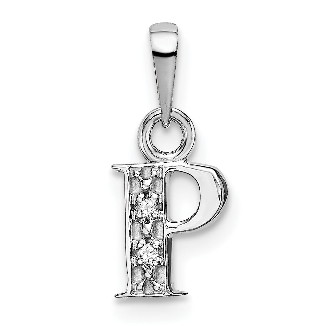 14KW Rhodium-plated Diamond Letter P Initial Pendant Main image