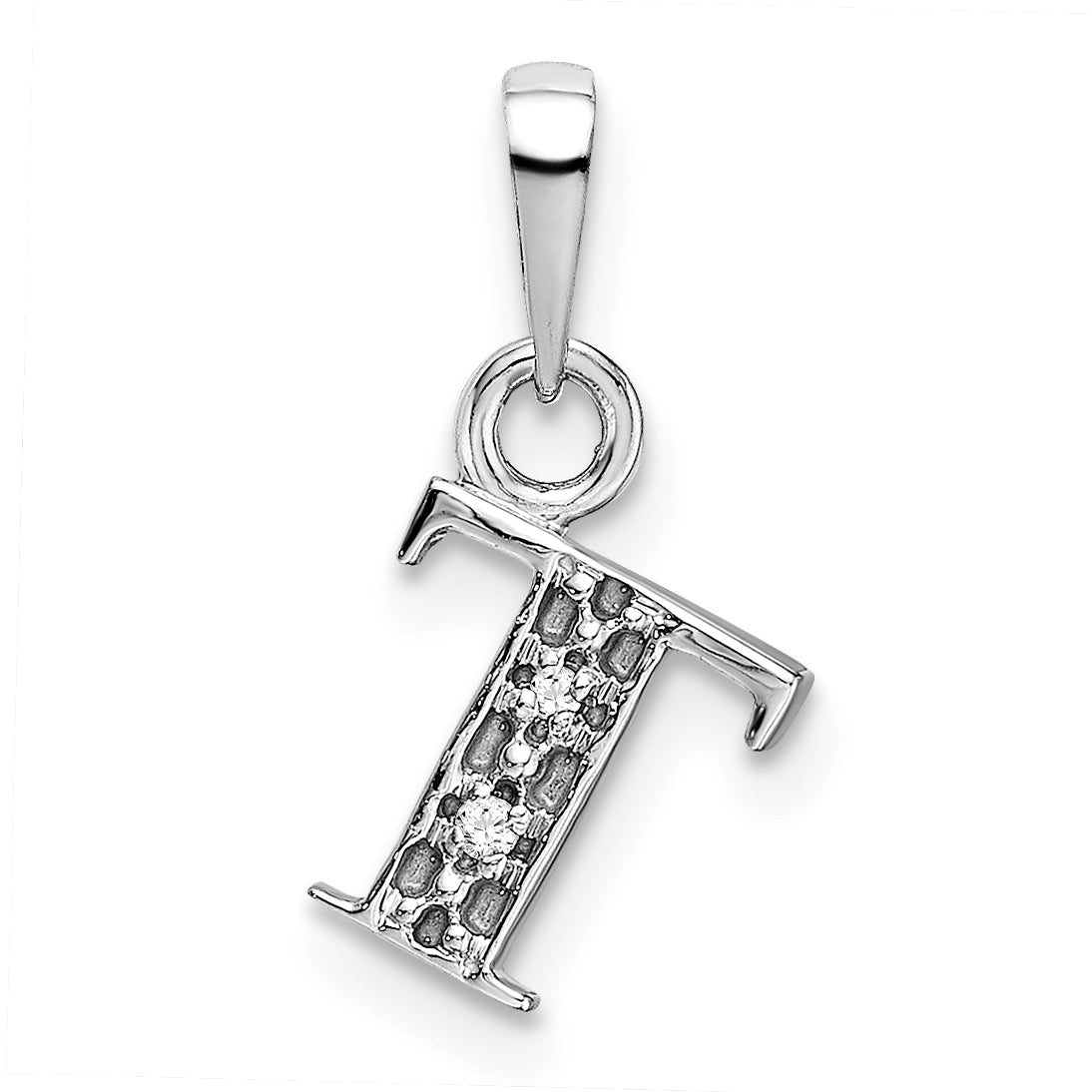 14KW Rhodium-plated Diamond Letter T Initial Pendant Main image