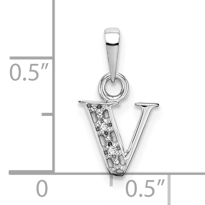14K White Gold Polished .01ct Diamond Initial V Charm