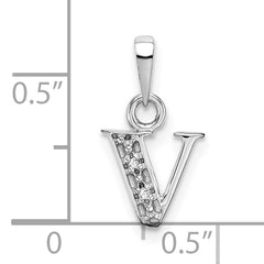 14K White Gold Polished .01ct Diamond Initial V Charm