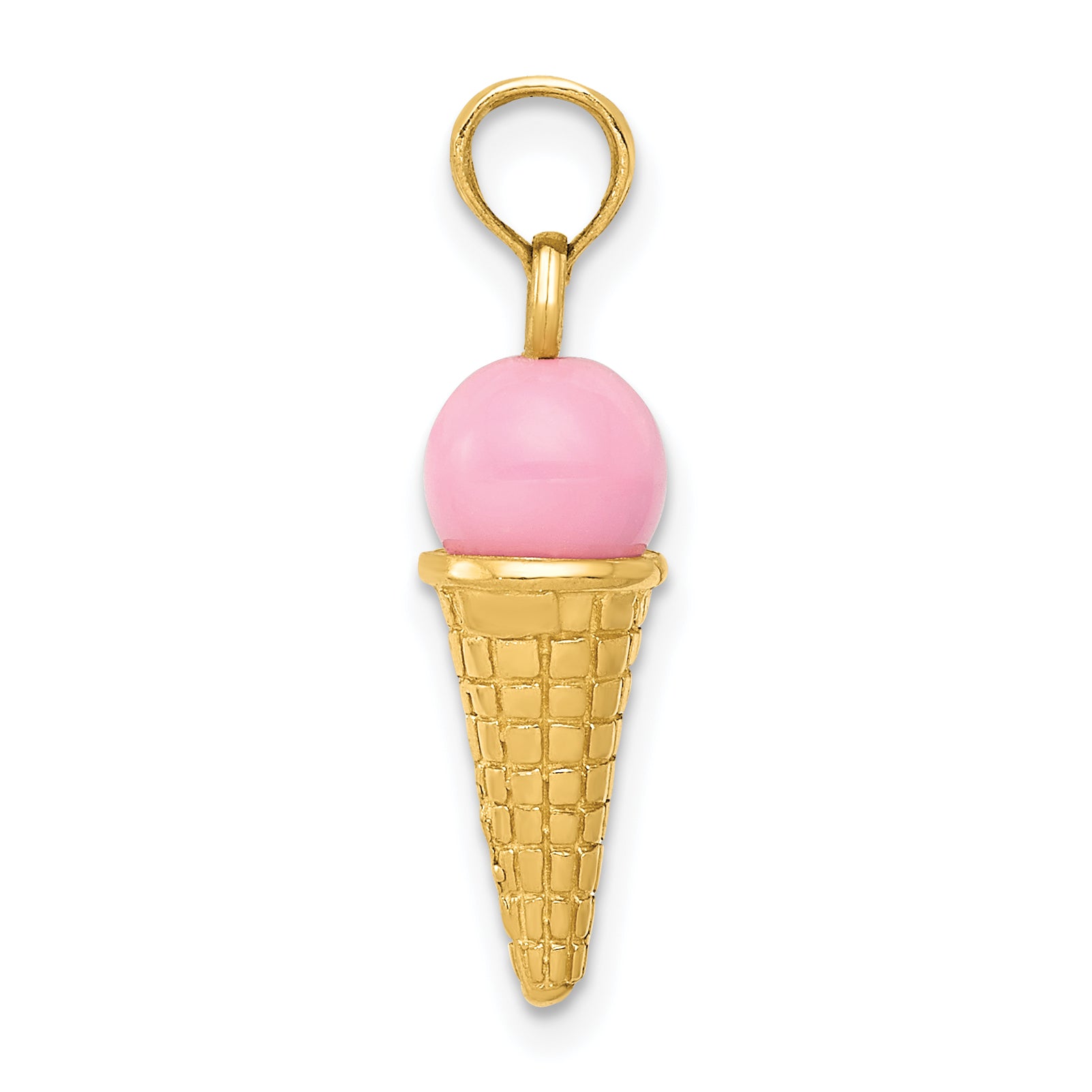 14K Satin Polished 3D  Pink Quartz Ice Cream Cone Charm Secondary image