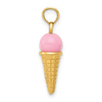 14K Satin Polished 3D  Pink Quartz Ice Cream Cone Charm