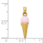 14K Satin Polished 3D  Pink Quartz Ice Cream Cone Charm