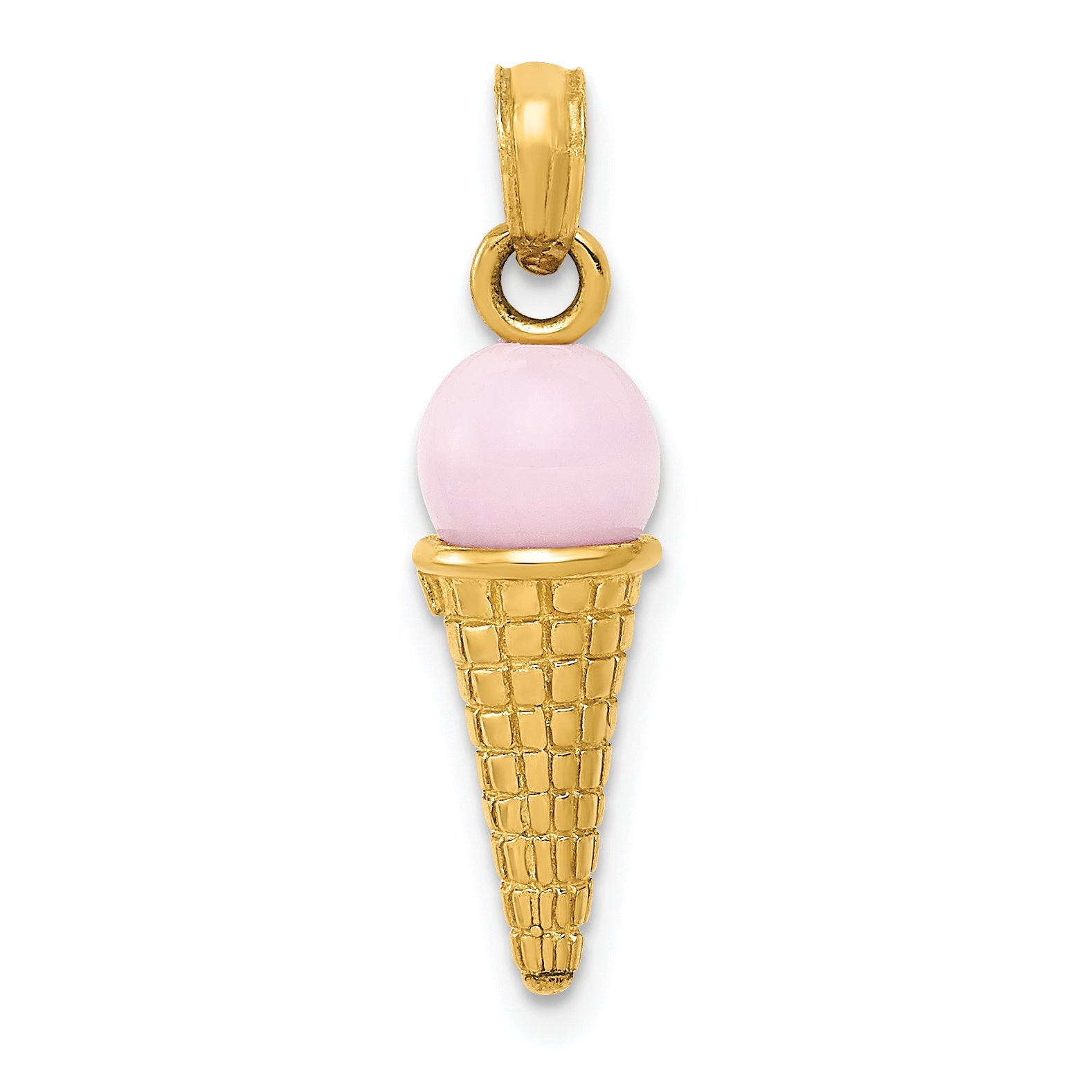 14K Satin Polished 3D  Pink Quartz Ice Cream Cone Charm Main image