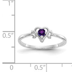 14K White Gold Amethyst Birthstone Heart Ring