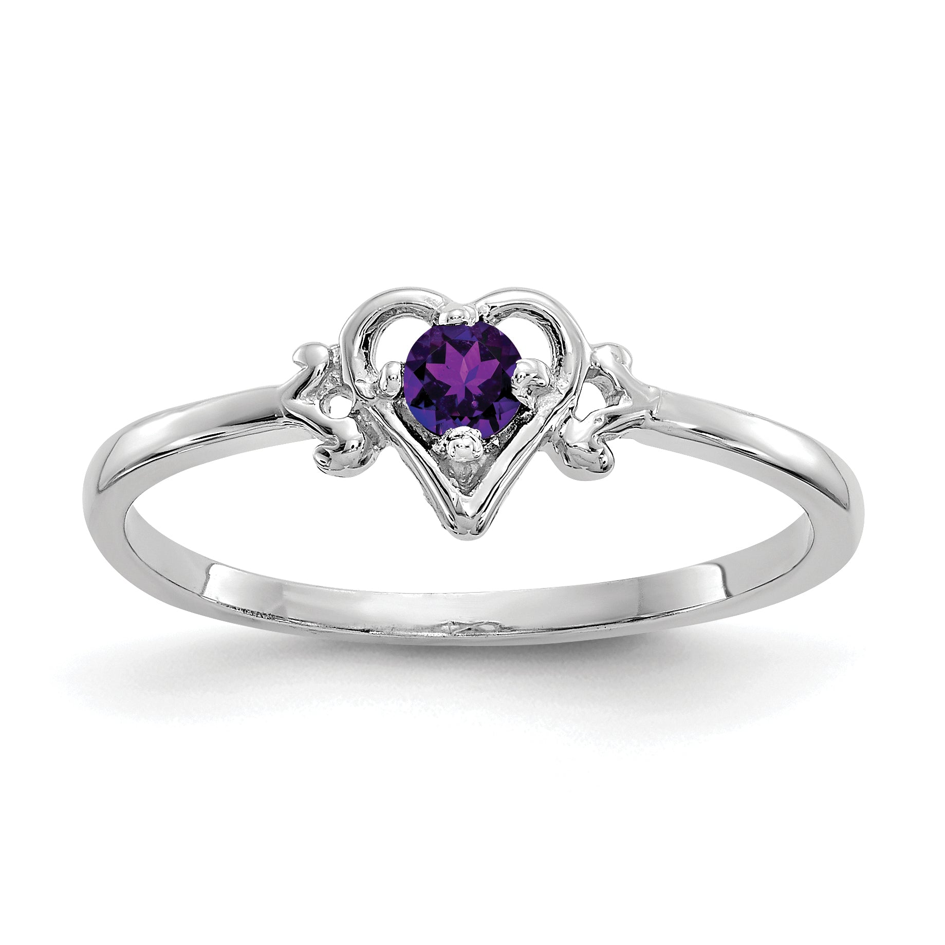 14K White Gold Amethyst Birthstone Heart Ring Main image