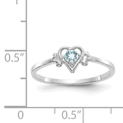 14K White Gold Aquamarine Birthstone Heart Ring