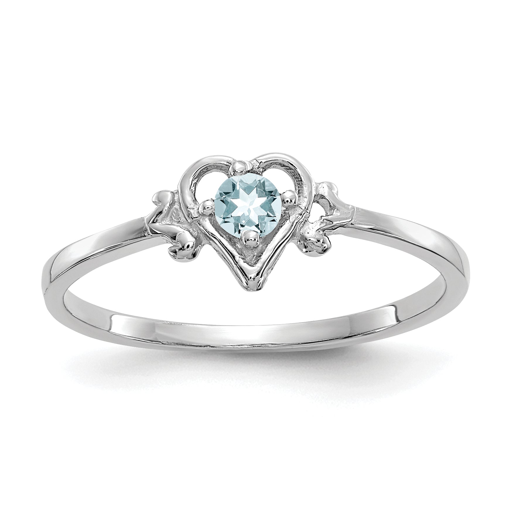 14K White Gold Aquamarine Birthstone Heart Ring Main image
