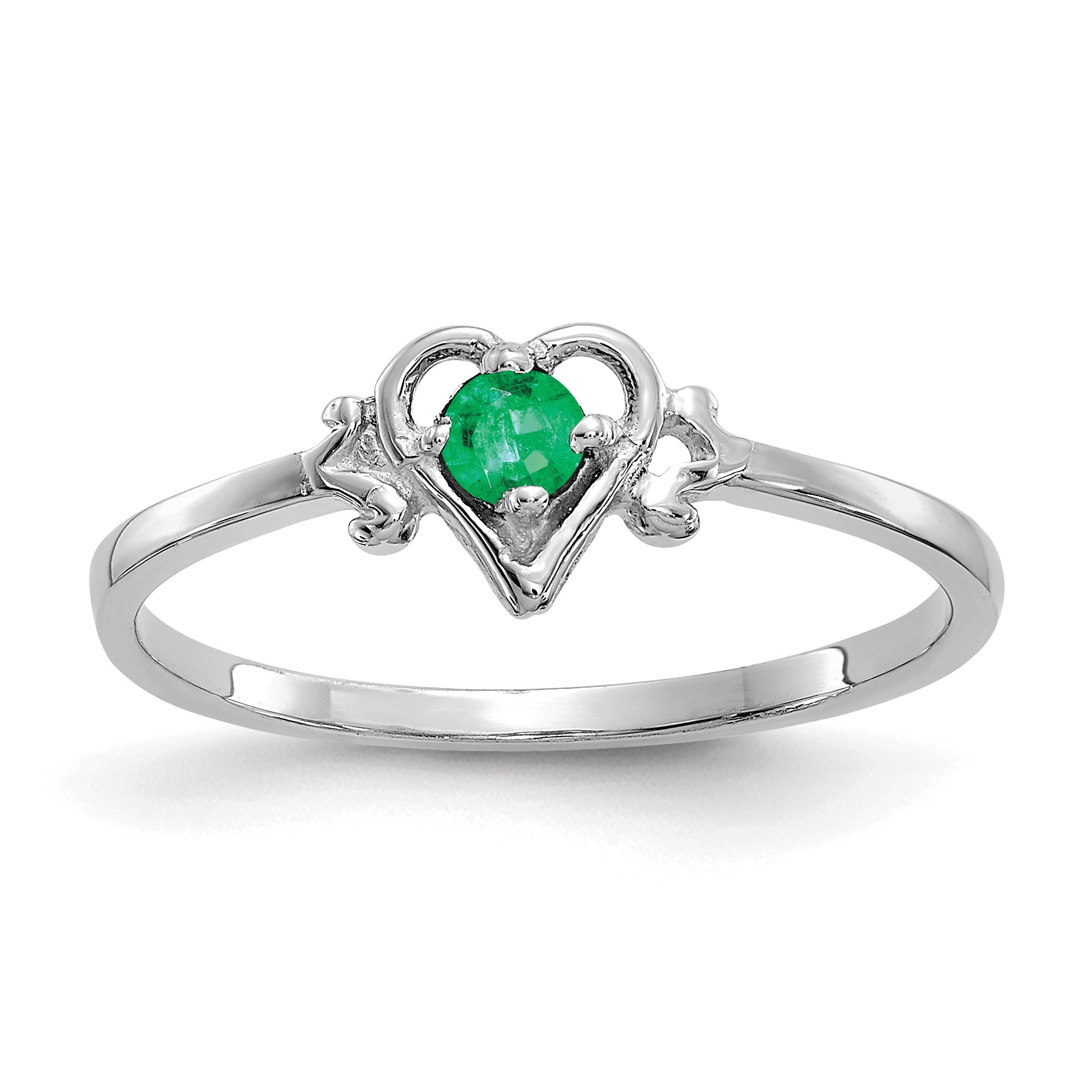 14K White Gold Emerald Birthstone Heart Ring Main image