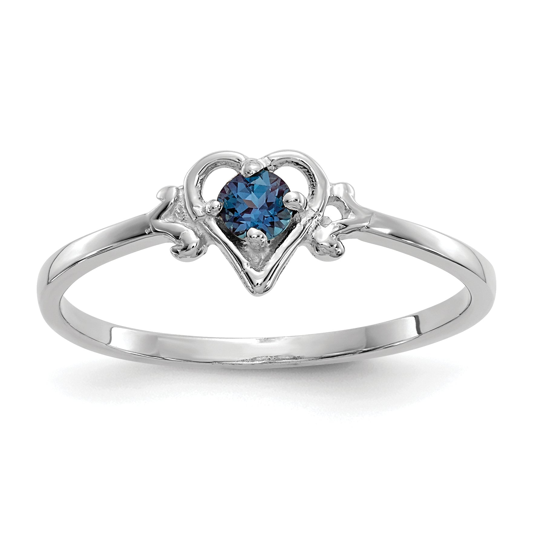 14K White Gold Synthetic Alexandrite Birthstone Heart Ring Main image