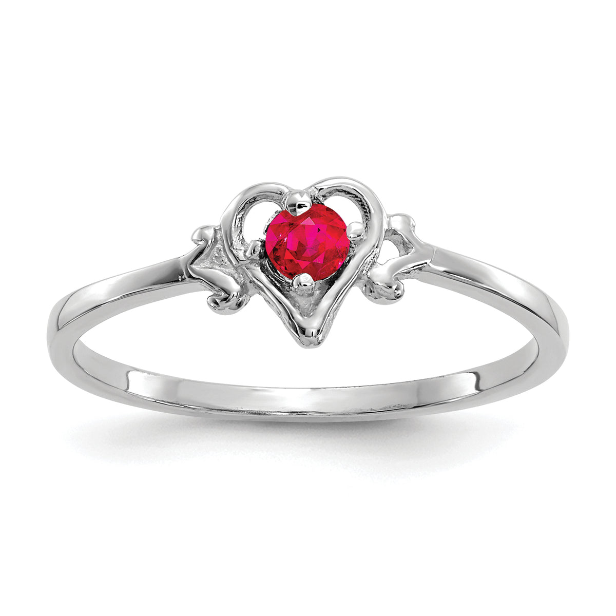14K White Gold Ruby Birthstone Heart Ring