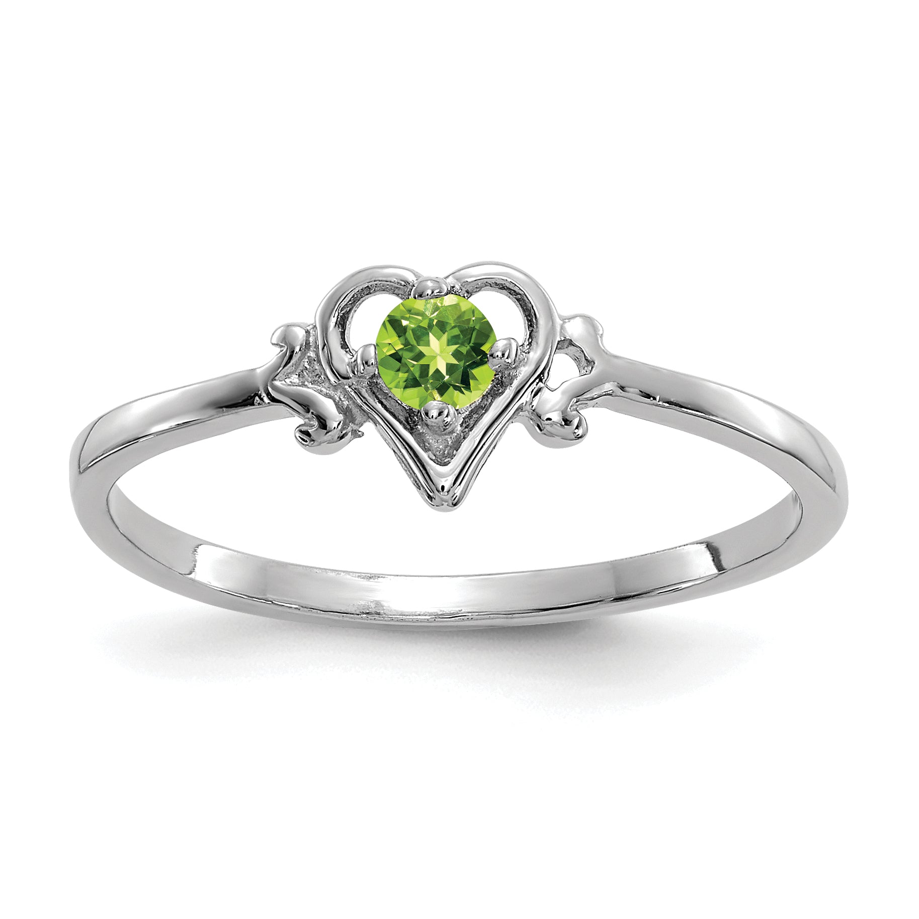 14K White Gold Peridot Birthstone Heart Ring