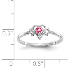 14K White Gold Pink Tourmaline Birthstone Heart Ring