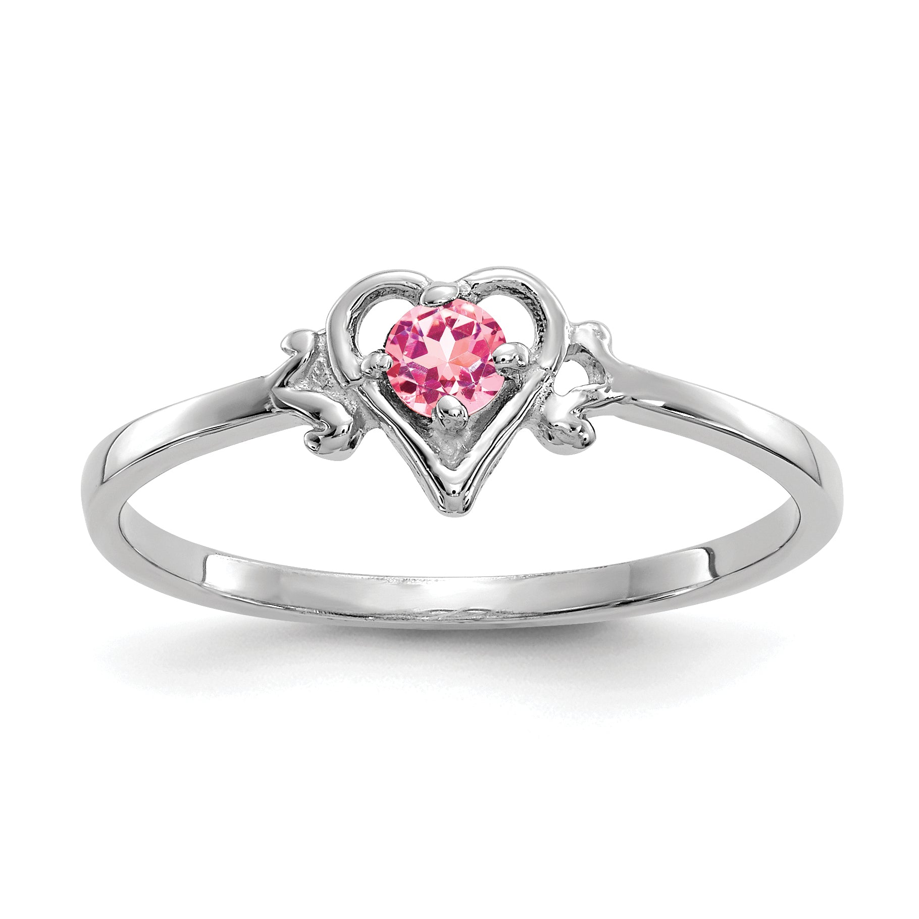 14K White Gold Pink Tourmaline Birthstone Heart Ring