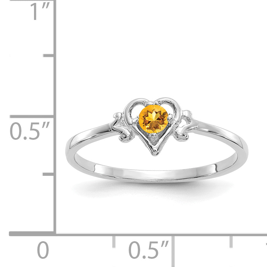 14K White Gold Citrine Birthstone Heart Ring