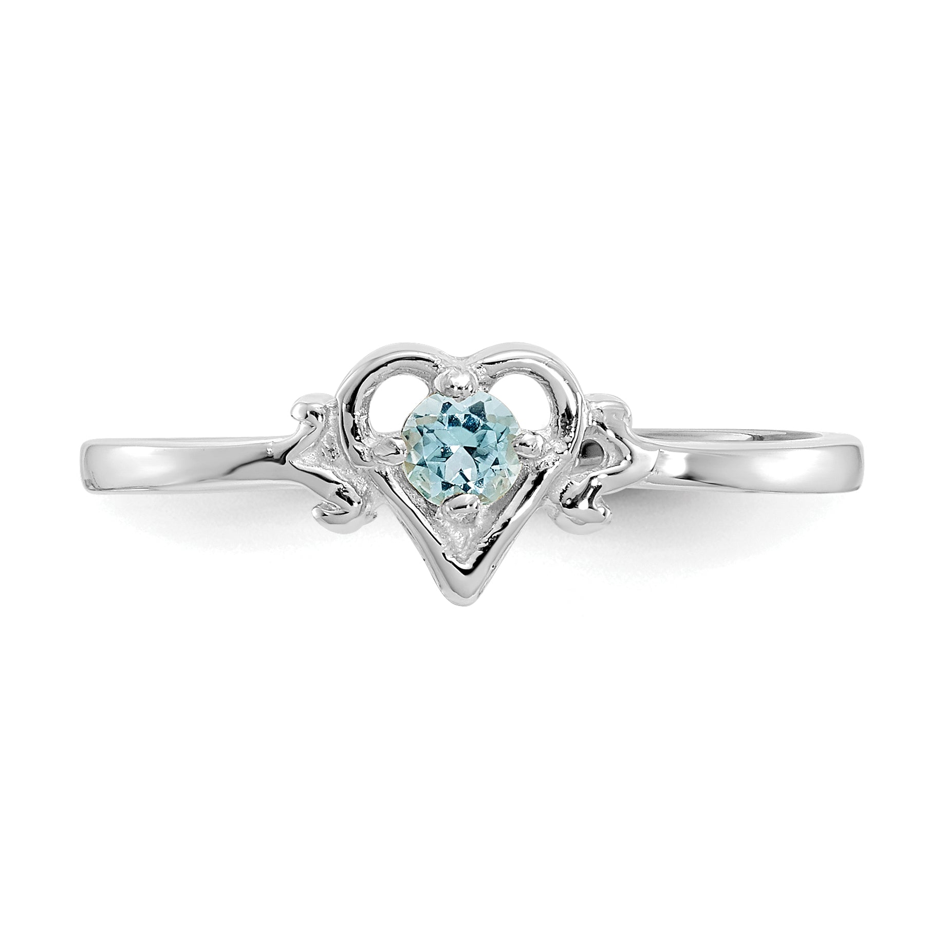 14K White Gold Blue Topaz Birthstone Heart Ring