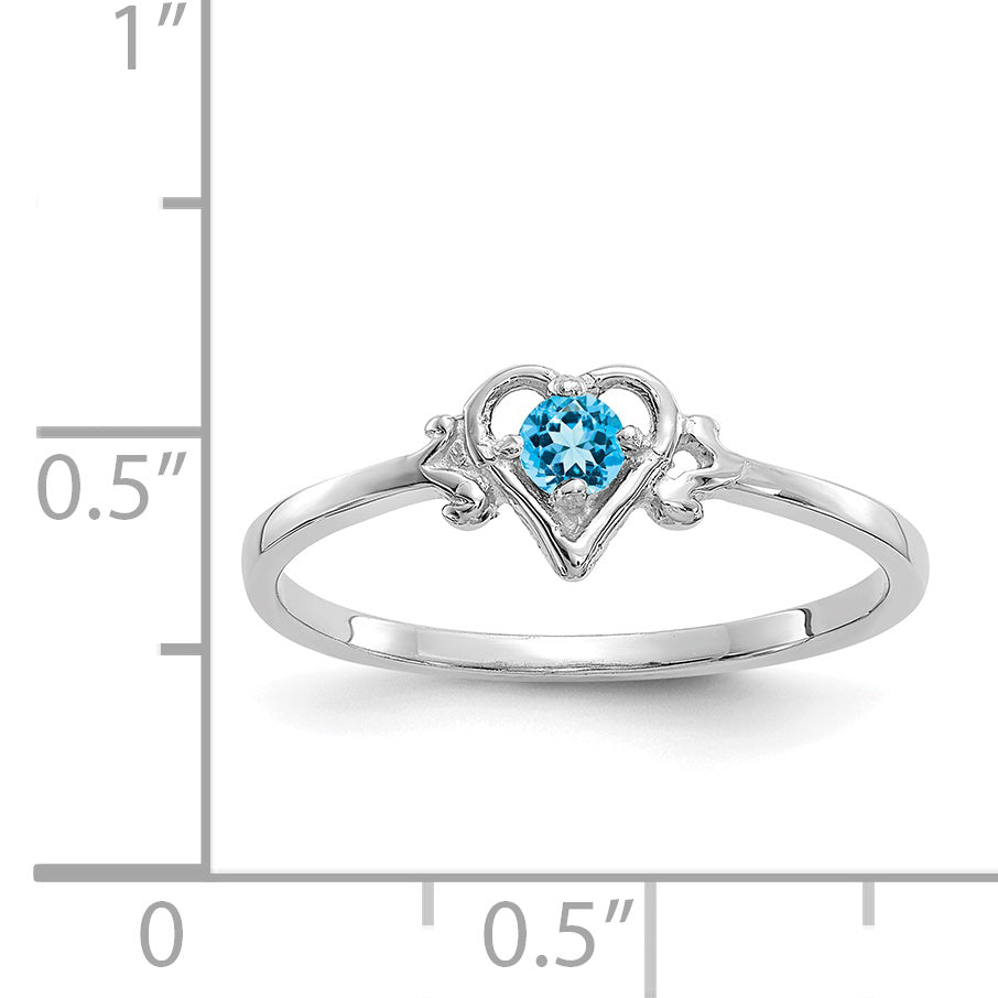 14K White Gold Blue Topaz Birthstone Heart Ring