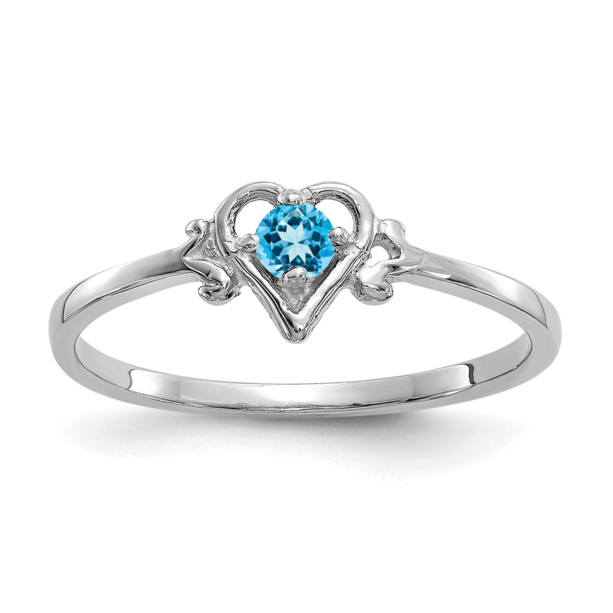 14K White Gold Blue Topaz Birthstone Heart Ring